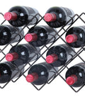 Top Shelf 10 Bottle Countertop Wine Rack With Rustic Metal Build Free Standing Storage Organizer For Kitchen Bar And Dining Space Clean Bronze Finish showing ten wine bottles arranged in a diamond pattern.
