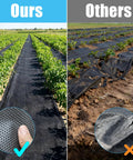 Comparison of Built Tough 4Oz Nonwoven Geotextile Weed Barrier Fabric 3Ft By 100Ft Heavy Duty Landscape with standard fabric in garden.