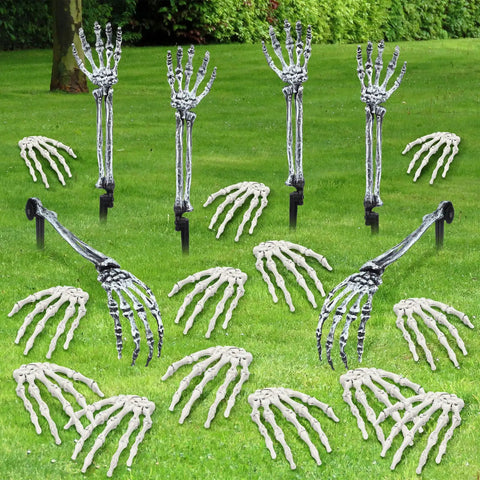 18 Piece Realistic Skeleton Arm Stakes And Halloween Skeleton Hands Set For Lawn And Garden Decor Right And Left Hands Spooky Yard Props