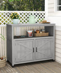 Wooden Patio Bar Table With Storage And Cedar Outdoor Buffet Cabinet Sideboard Serving Station With Double Layer Tabletop