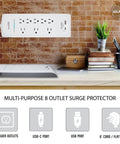 25 Foot USB C And USB A Surge Protector Power Strip With 8 Outlets 4200 Joules Heavy Duty Overload Protection Flat Plug