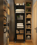 Heavy Duty 6 Tier Wire Shelving Unit Rolls Flat On Smooth Casters, 18X18X72 Inch Adjustable Black Metal Rack, sick storage in a kitchen.