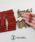 25 Dowel Fixing Kit With Nylon Collars Diameter 8x40 mm, 25 Yellow Wood Screws Diameter 5x40 mm, And PZ2 Quarter Inch Bit displayed