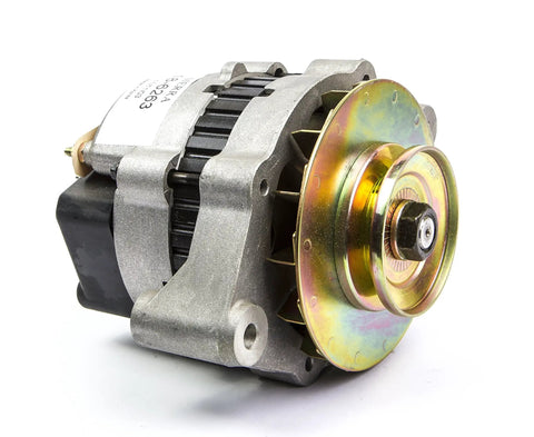 Rugged Marine Alternator engineered to handle heavy loads with gold pulley and silver housing for saltwater cruising reliability.