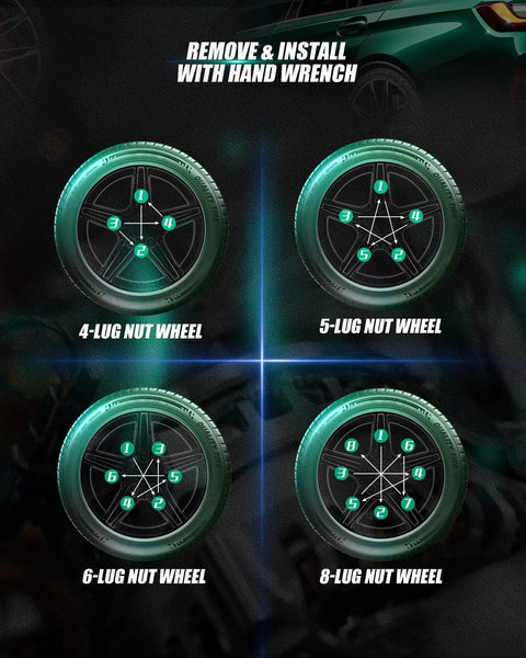 Shop Grade 6 Point Spline Lug Nut Key Socket Wrench Tool For Tuner Wheel Swaps shown with 4, 5, 6, 8 lug nut wheel diagrams.