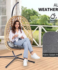 Egg Chair With Stand Outdoor Patio Wicker Swing Chair For Balcony Garden Cozy Lounge 350 Lbs Capacity Cushioned Ergonomic Design With Thick Cushion For All Day Comfort Weatherproof Frame Easy To Assemble