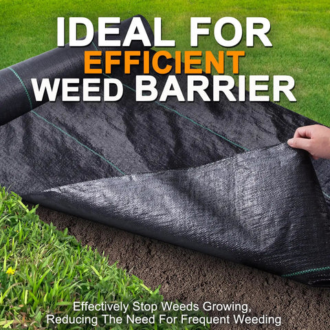 Garden Weed Barrier Landscape Fabric 4 Ft By 50 Ft 2 Pack Premium Weed Control Cloth Durable Woven Geotextile shown in garden use