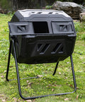 42 Gallon Black Outdoor Garden Compost Tumbler Bin With Dual Chambers Rotating For Continuous Composting And Yard Waste Fully Assembled Easy Setup No Tools Needed Durable Construction
