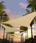 Beige Triangle Shade Sail 10 Feet By 10 Feet For Patio Deck And Garden Made From 200 GSM HDPE Water And Air Permeable Fabric Delivers UPF 50 Sun Protection