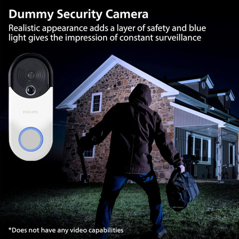 Image of a Wireless Security Doorbell Kit with Realistic Decoy Cam and Motion Activated Light, mounted outside at night