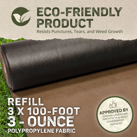 Workhorse Heavy-Duty 3 Oz Weed Control Fabric Ground Cover for Gardens and Landscaping, Brown, 3 x 100 Feet roll displayed