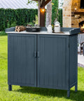 Outdoor Storage Cabinet With Potting Bench And Metal Tabletop For Garden And Patio, Weatherproof Wooden Planting Workstation