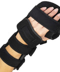 Right Hand Soft Resting Stroke Hand Splint with adjustable straps for flexion contractures, shown on a hand, highlighting comfortable fit.