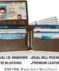 RFID Blocking Leather Wallet For Men With Extra Capacity Bifold Design Eight Card Slots Two ID Windows Ultra Durable Stitching Slim Billfold Everyday Carry