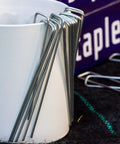 Close-up of Heavy Duty Galvanized Garden Stakes And Landscape Staples 6 Inch 11 Gauge 500 Pack for landscaping use