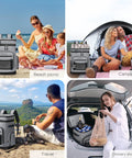 Collage of a large waterproof insulated cooler backpack used for beach picnic, camping, travel, and grocery shopping.