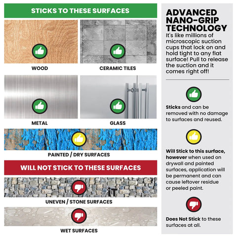 Image showing surfaces compatible with Heavy Duty Double Sided Nano Tape Clear Adhesive For Walls Posters Photos And Decor
