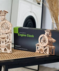 Engine Clock 3D Puzzle Kit With Moving Pistons, Auto Theme Mechanical Clock, DIY Steam Engine Gear, Speedometer Style Time Display, 11.8 Inch Tall, Brain Teaser Clock Kit For Do It Yourself Enthusiasts displayed on a table