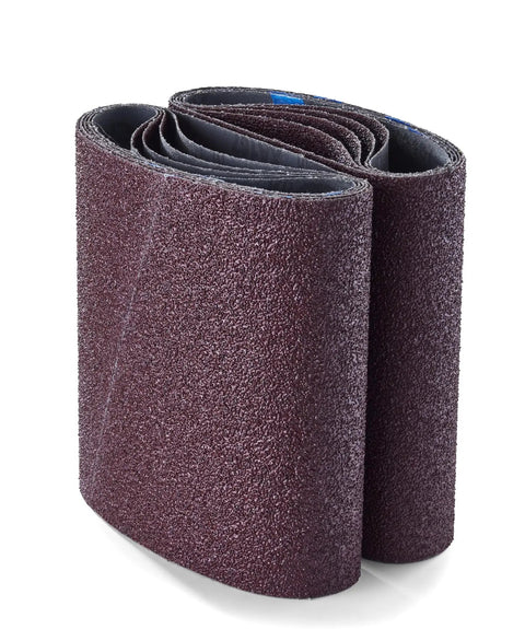 8 By 19 Inch Floor Sander Belts 24 Grit EZ 8 Compatible Pro Grade Replacement Sanding Belts Bulk Pack Of 10 For Hardwood Floor Refinishing And Buffing Silicone Carbide Bi Directional Design For Even Wear And Superior Finish. Rolled sanding belt showing purple abrasive texture with resin-bond X-weight cloth on edge.