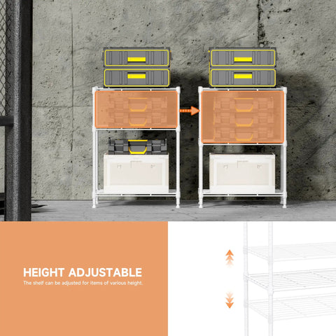 Industrial Grade Three Tier Wire Shelving Rack with adjustable height, carbon steel, perfect for kitchen or laundry room, holds 450 pounds.