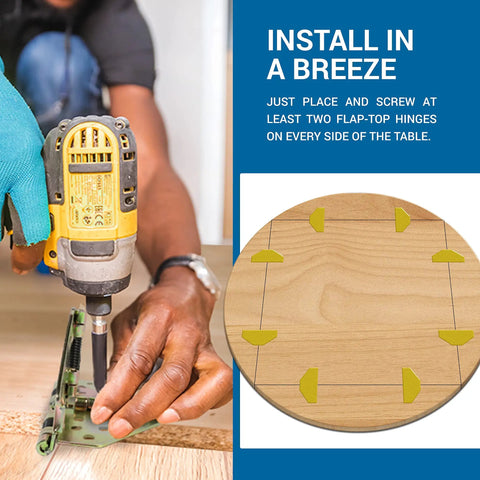 Man installing Nailed Down Heavy Duty Drop Leaf Table Hinges And Leaf Hardware Support Bracket on a wooden table.