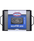Nonstick Grill Topper Pan With Handles, Heavy Duty Carbon Steel BBQ Grilling Tray packaging, perforated surface visible
