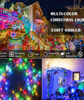 Massive 800LED Multicolor Christmas String Lights 330ft Plus 10ft Lead for outdoor holiday decoration display