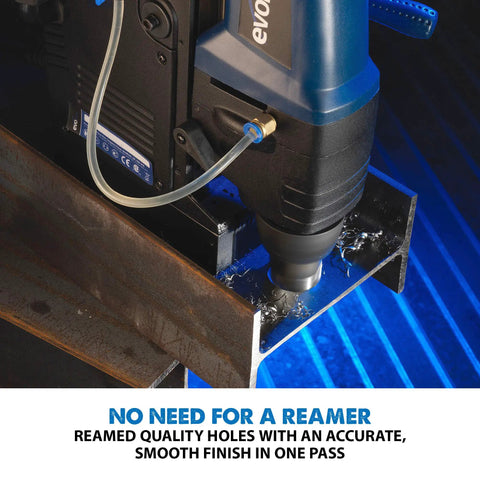 Cyclone Carbide Tipped Annular Cutter, 15/16 Inch Diameter, 3 Inch Depth Of Cut in use on magnetic drill press