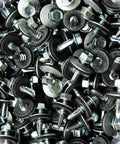 Close-up of Bulk Hex Washer Head Self Drilling Roofing Screws 12 By Three Quarter Inch Size 12 Heavy Duty Fastener Kit for roofing and drywall.