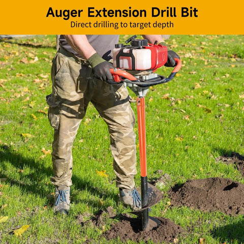 Man using Three Piece Auger Extension Drill Bits Set With Long Reach 7.7 Inch 11.4 Inch And 19.3 Inch Metal Shaft on grass