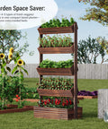 Vertical Wooden Five Tier Garden Bed With Five Planter Boxes Freestanding Plant Stand for Herbs Flowers in a garden