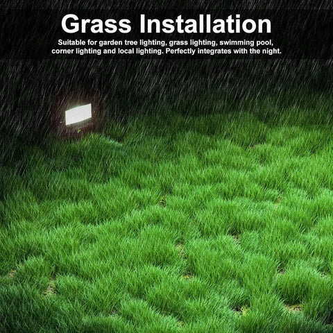 Professional LED Flood Light Outdoor 30W Equals 300W Wattage RGB Color Changing With Bluetooth Mesh 5.0 Smartphone App Control in grass installation.