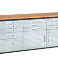 Heavy Duty Rolling Cabinet Workbench With Solid Wood Top Turns Your Garage Into A Boss Mode Workspace, 11 Drawer Steel Storage In Graphite Finish, 77 Inch Wide By 20 Inch Deep By 37.5 Inch High, Four 5 Inch Wheels With Two Locks