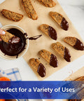 Dipped biscotti on No Sweat Baking Unbleached Parchment Paper 45 Square Feet Roll Oven Safe Cookie Sheets Quick Cleanup Top Grade Kitchen Staple.