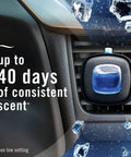 Top Tier Car Air Freshener Vent Clip With Platinum Ice Scent Keeping Your Cabin Clean With A Fresh Ride Vibe That Wipes Out Road Funk And Stubborn Odors Fast Long Lasting Auto Scent Pack Of Four shown in car vent with blue fragrance.