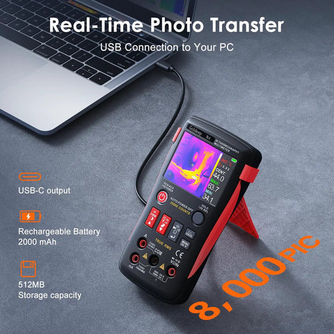 2 In 1 Thermal Imaging Camera And Digital Multimeter For Electrical HVAC Auto And Industrial DIY Projects connected to laptop