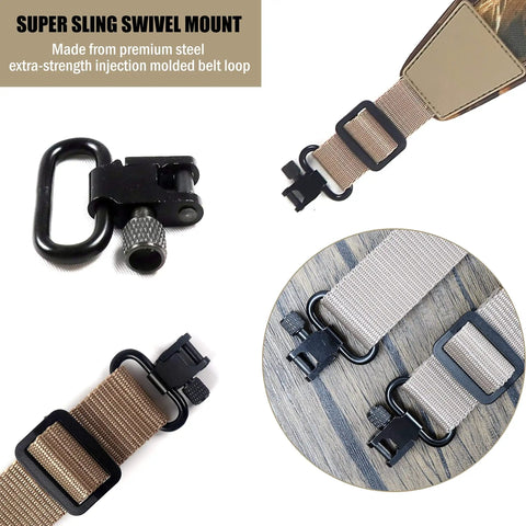 Gun Sling Swivel Mount Set For Rifle And Shotgun Slings Two Point All Metal Heavy Duty Quick Attach Hardware Clips 1 Inch Adapters