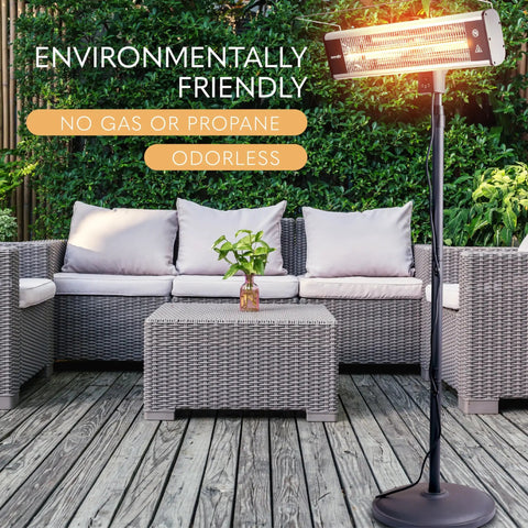 Infrared Patio Heater For Indoor And Outdoor Use, Portable Stand Heater With Remote Control, 1500 W, Weather Resistant, Off Black