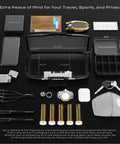 Portable Security Lockbox With Steel Cable And 7 Layer Protection 4 Digit Combination Lock with accessories layout