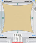 Top view of Beige 8 By 10 Foot Shade Sail Canopy showing installation layout and hardware options