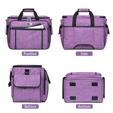 Smooth Rolling Sewing Machine Case With Wheels And Solid Frame Easily Haul Your Craft Gear Across Town As A Comfy Purple Trolley Tote showing multiple angles.