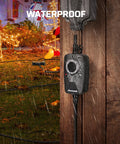Top Tier Outdoor Weatherproof Light Timer Featuring Built In Daylight Detector and Flexible Dusk To Dawn or Custom Hour Schedules for Backyard Scapes with a Hassle Free Plug and Play 12 Foot Extension Cord in the rain.