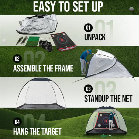 Full Swing Golf Practice Net 10x7 Ft For Backyards And Indoor Hitting With Mat Easy Setup Instructions
