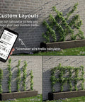 Custom layouts for Heavy Duty Tension Wire Trellis Kit For Outdoor Gardens with climbing plants on a wall setup.