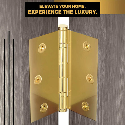 Top Tier Solid Brass Ball Bearing Door Hinges With Decorative Screw Caps Built Damn Tough For Heavy Lifting Doors That Glide Smooth As Butter Ready To Get The Job Done Right Pack Of Forty Eight, showing a close-up of hinge with decorative caps.