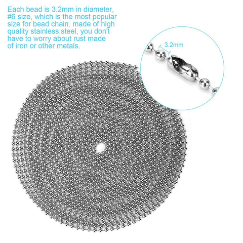 Coiled Super Long Ceiling Fan Pull Chain Extender 200 Inch Beaded 3.2mm Light Chain Extension, Rustproof Stainless Steel