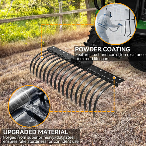 Beast Of A Tow Behind Landscape Rake For ATV And UTV 48 Inch Wide With 2 Inch Receiver 17 Heavy Duty Spring Steel Tines