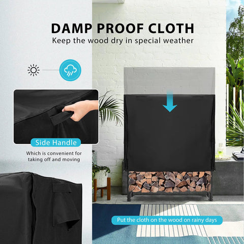 Heavy Duty Four Foot Indoor Outdoor Firewood Storage Rack With Weatherproof Zippered Cover shown in outdoor setting