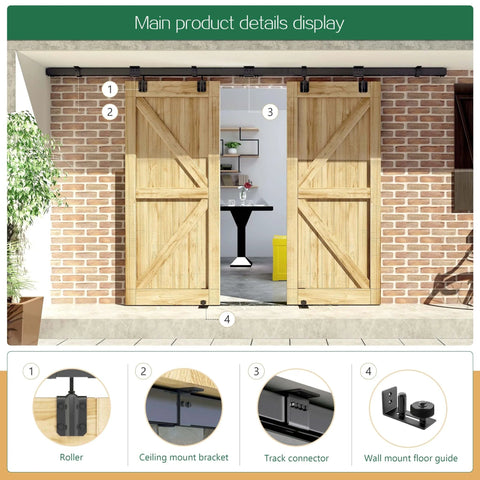 Outdoor Ceiling Mount Double Sliding Barn Door Hardware Kit 16 Feet Heavy Duty Box Track For Exterior Use Fits 2 By 48 Inch Doors Max Load 300 Lbs Hardware Only No Door installed demonstration