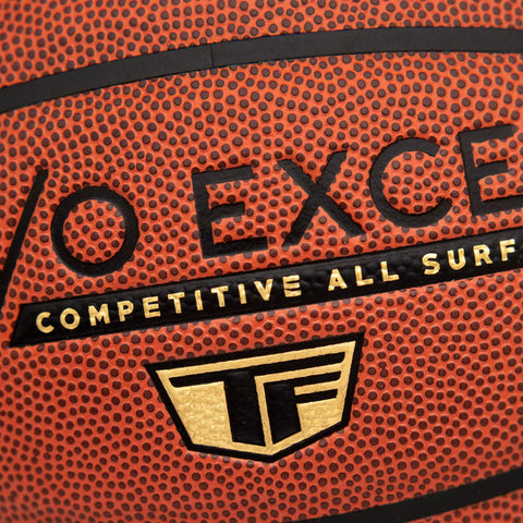 Close-up of Zi O Excel Indoor Outdoor Basketball 29.5 Inch Official Size 7 composite cover with logo and texture detail.